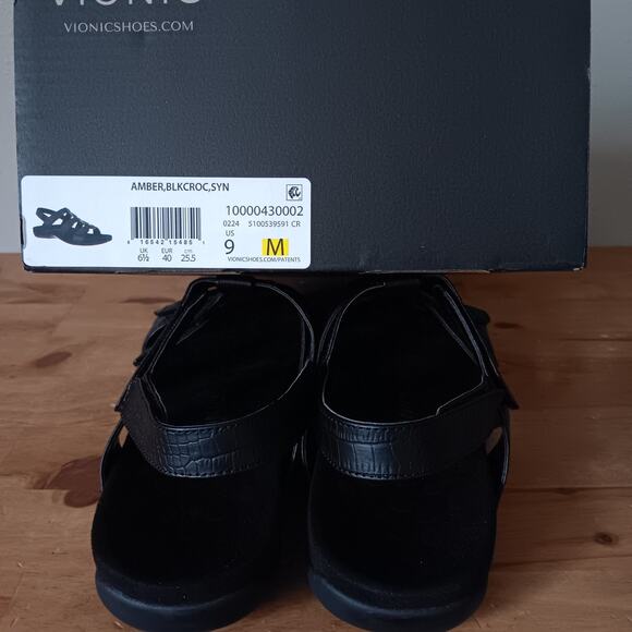 Vionic Amber Black 3 Strap Adjustable Faux Croc Slingback Sandals Women's 9 - Picture 10 of 10